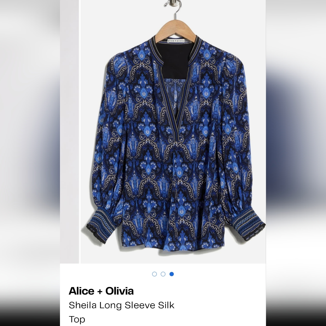 Alice + Olivia Blue Paisley V-Neck Silk Blouse